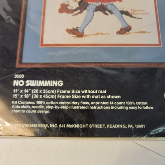 VTG 1982 Dimensions Cross Stitch Kit No Swimming Normal Rockwell 3503 Girl - Picture 3 of 4